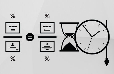 group of graphic of icons representing a formula for digital ad testing