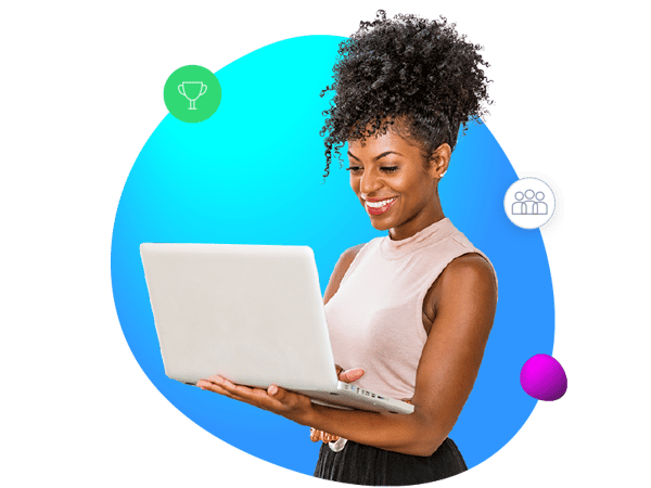 Happy woman using laptop using Innervate Platform