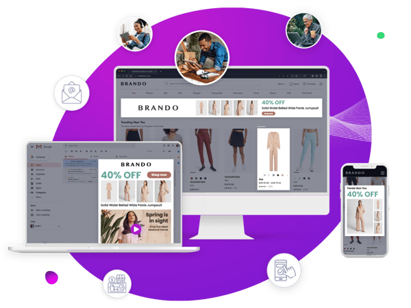 Collage showing e-commerce customer experience solutions on computer, tablet, and smartphone