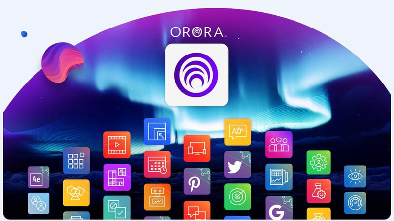 graphic with collage of social media icons paired the word orora